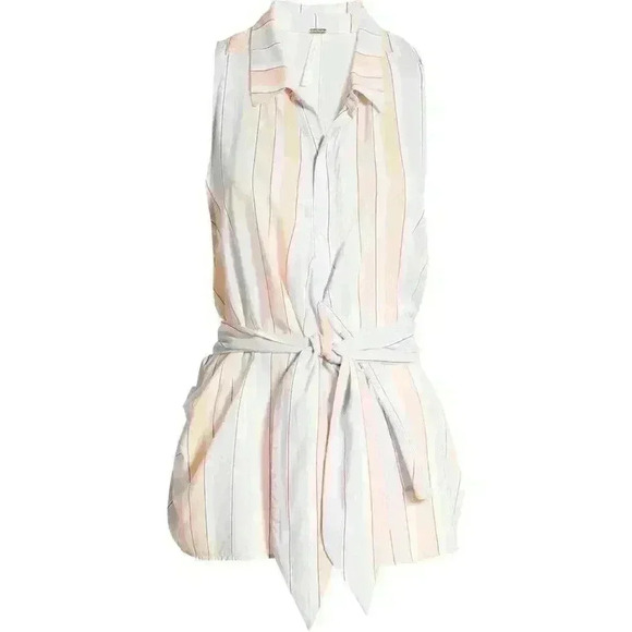 Free People Mackenzie Striped Sleeveless Wrap Button-Up Ivory Combo Top Size XS - Picture 2 of 12